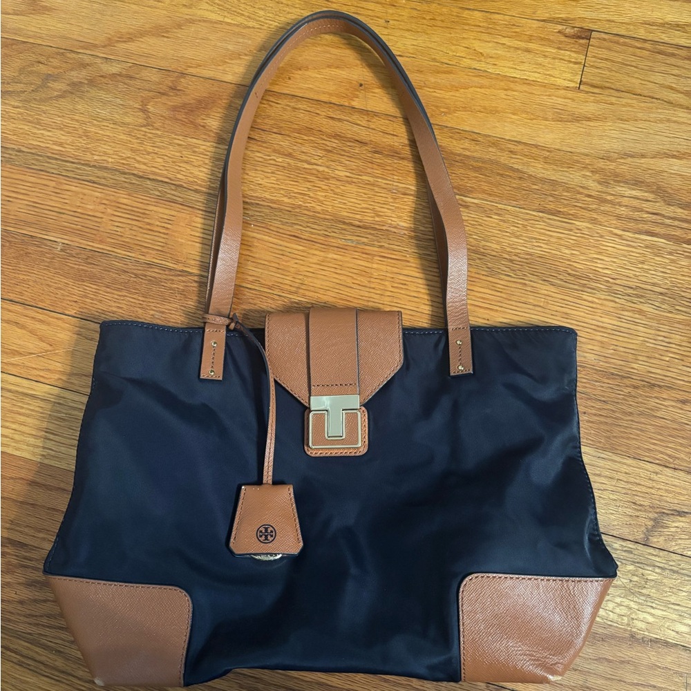 Tory Burch Penn Mini Tote Night sky and Tan